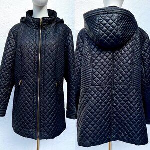 Via Spiga Zig Zag Quilted Cargo Utility Jacket Coat Hooded Size 1X / Minimalist